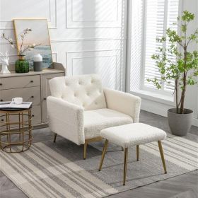 Velvet Chair with Adjustable Armrests and Backrest, Button Tufted Lounge Chair, Single Recliner Armchair with Ottoman