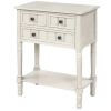 Narrow Console Table, Slim Sofa Table with Three Storage Drawers and Bottom Shelf (Ivory White)
