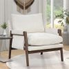 Mid-Century Modern Velvet Chair,Leisure Chair with Solid Wood and Thick Seat Cushion for Living Room,Bedroom,Studio,White