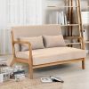 Leisure Chair with Solid Wood Armrest and Feet, Mid-Century Modern Accent Sofa,2 seat